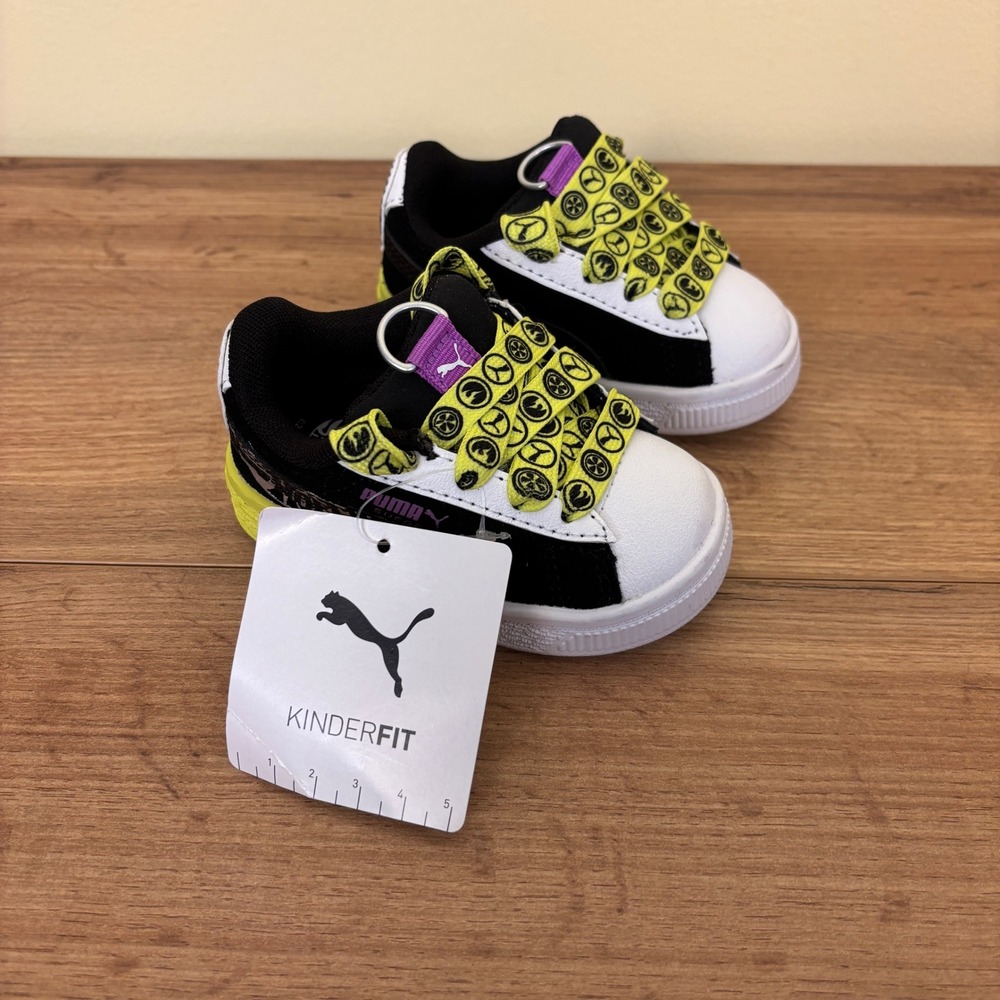 NEW PUMA‎ X HOT WHEELS Suede Sneakers Black Lemon Sherbet Kids Size 4C Lace Up
